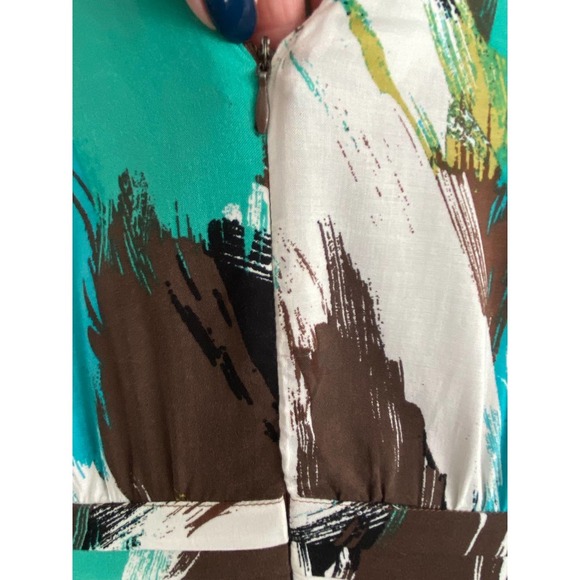 Boutique Dress With Self Tie Sash Large Colorful Abstract Design NWOT - Picture 6 of 10